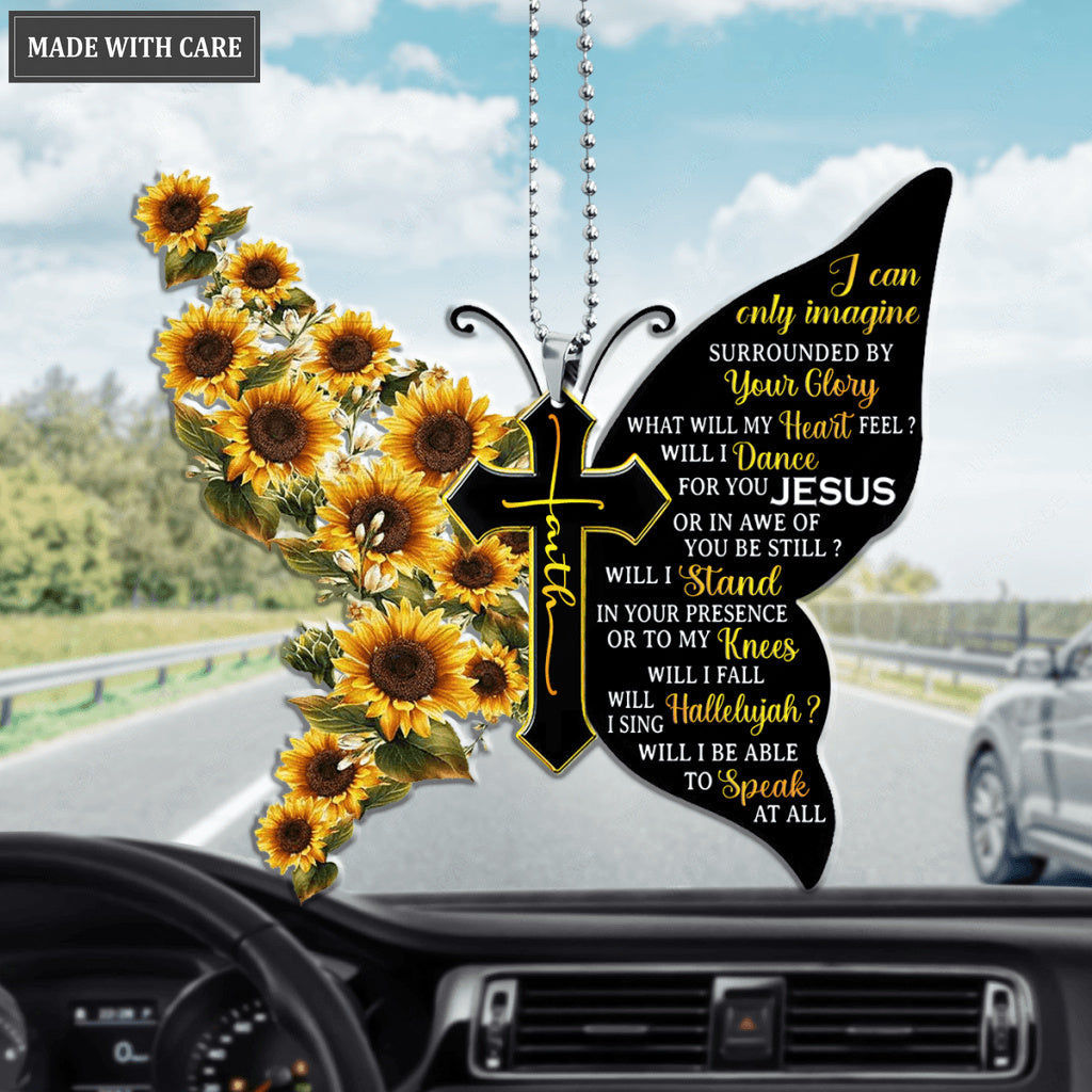 Faith Cross With Sunflower By The Glory Butterfly Ornament
