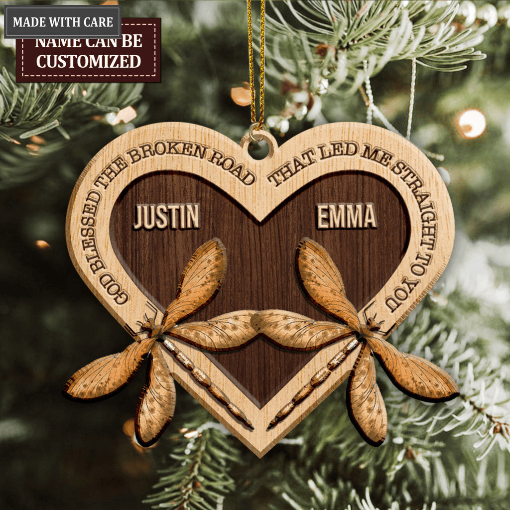 Dragonfly Couple God Blessed Personalized Wood Engraved Ornaments