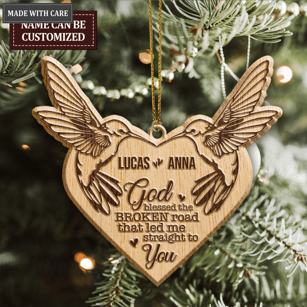 Flying Hummingbird Couple God Blessed Personalized Wood Engraved Ornaments