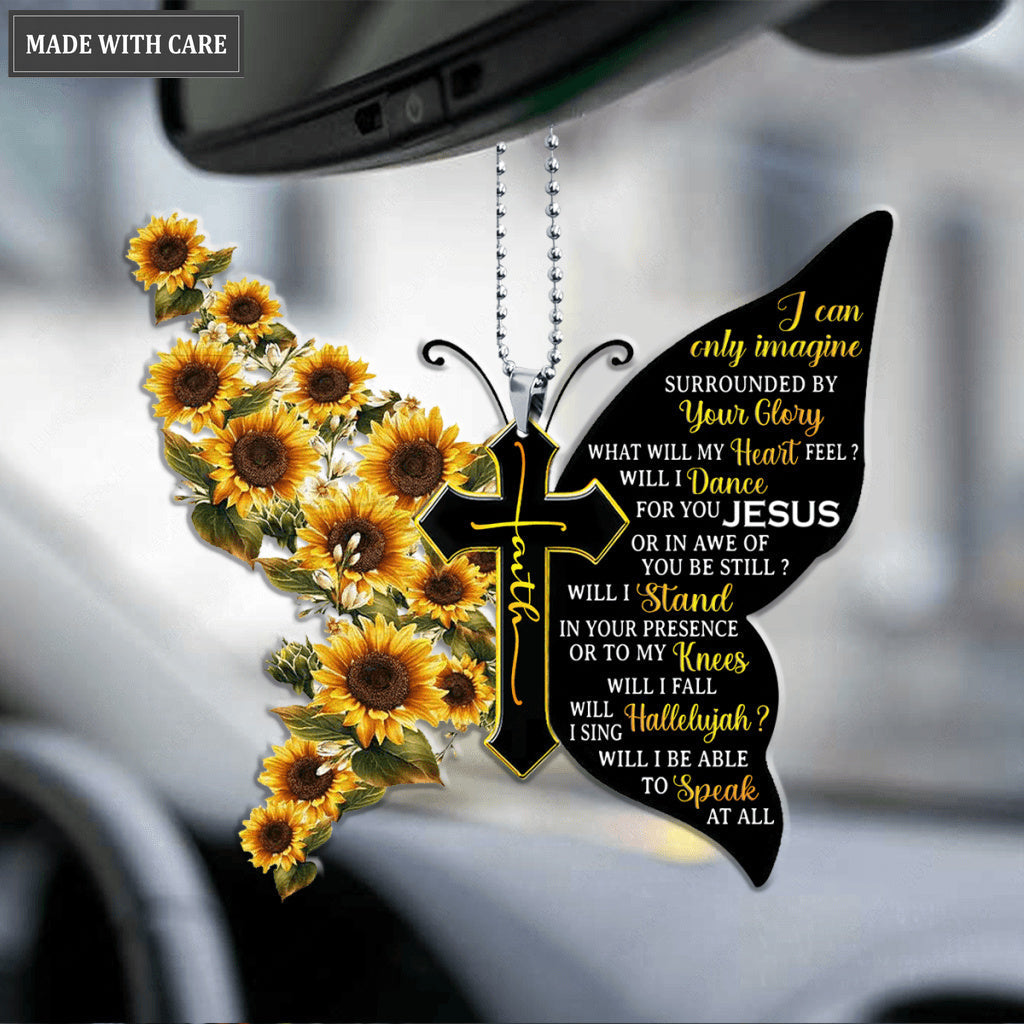 Faith Cross With Sunflower By The Glory Butterfly Ornament