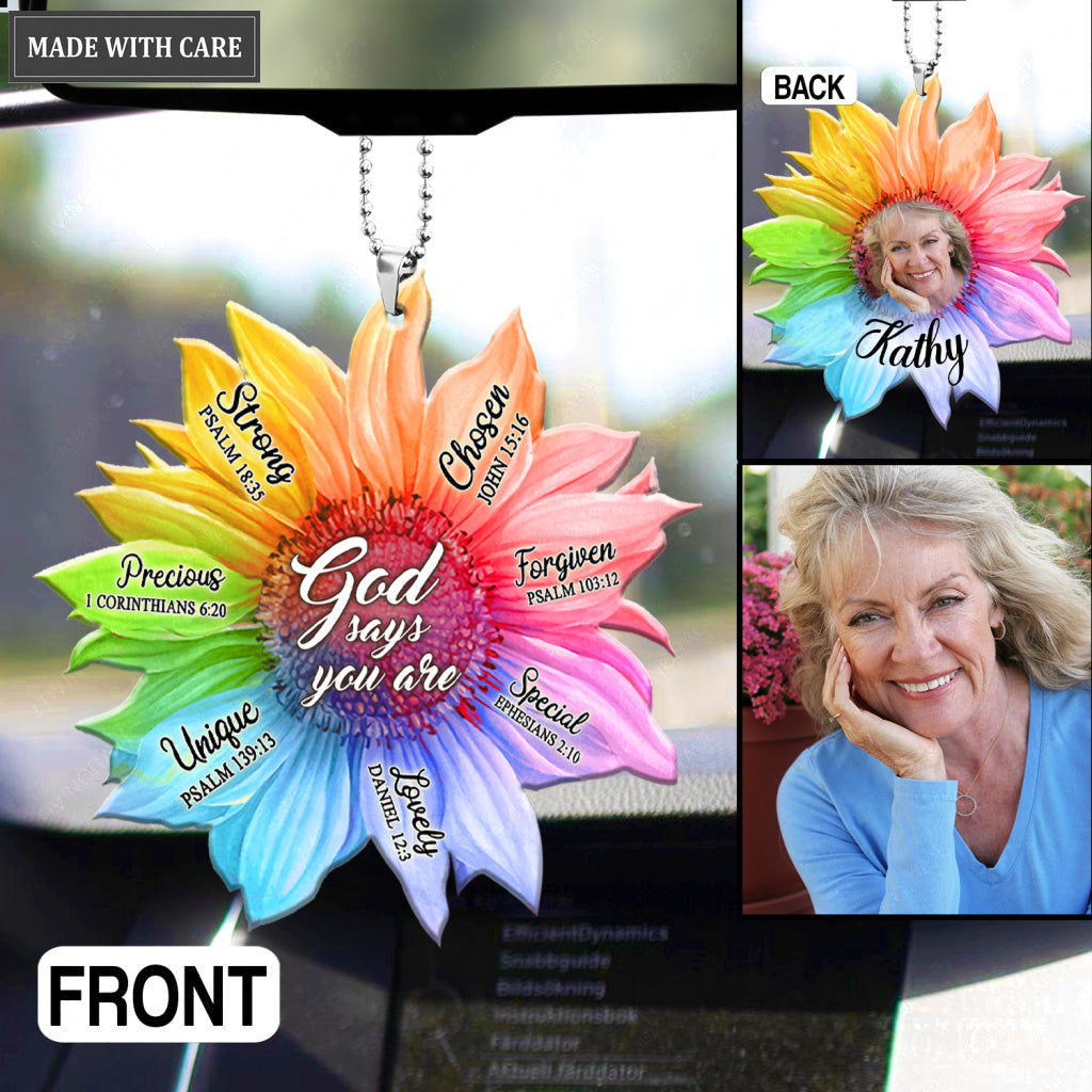 Personalized Rainbow Sunflower God Says You Are Two Sided Ornament