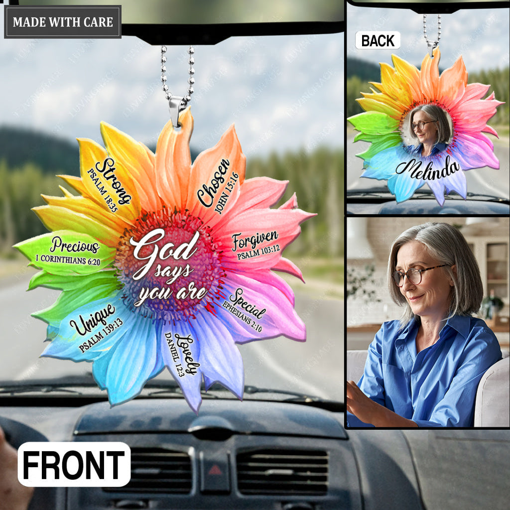 Personalized Rainbow Sunflower God Says You Are Two Sided Ornament