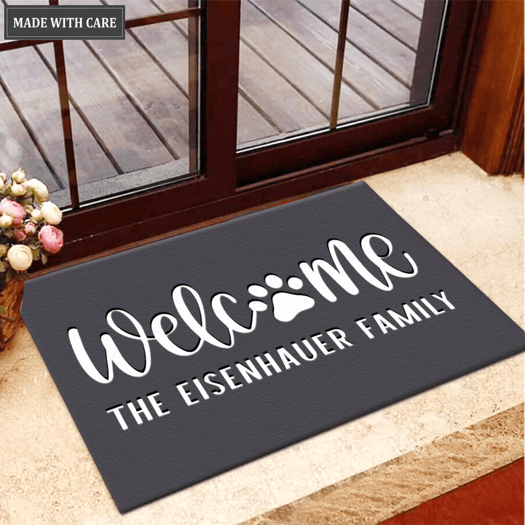 Dog Paws Doormat, Personalized Door Mat, Last Name Doormat