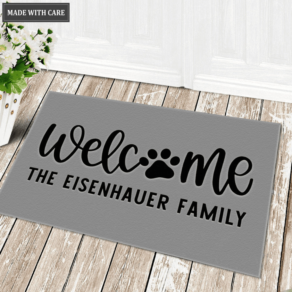 Dog Paws Doormat, Personalized Door Mat, Last Name Doormat