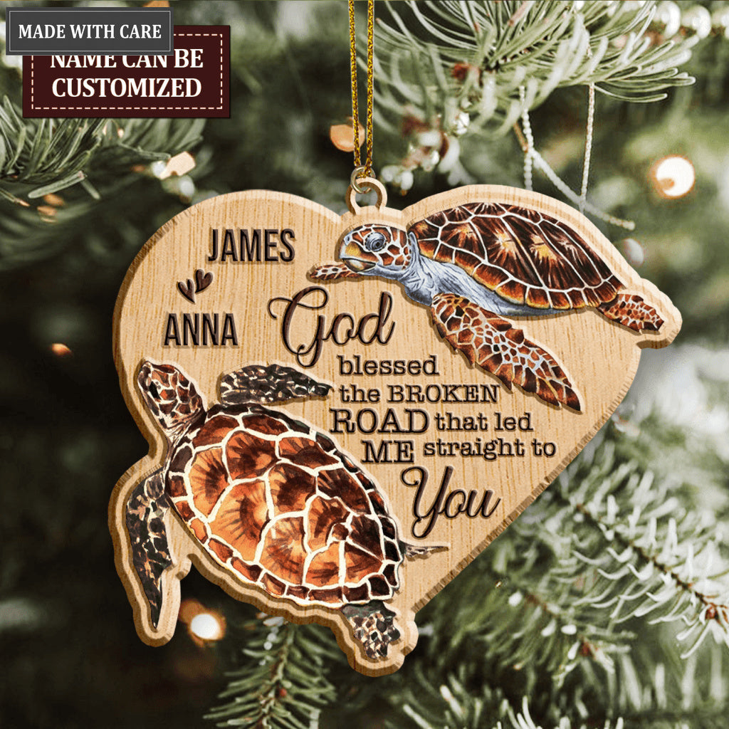 Sea Turtle Couple God Blessed Personalized Wood Engraved Ornaments
