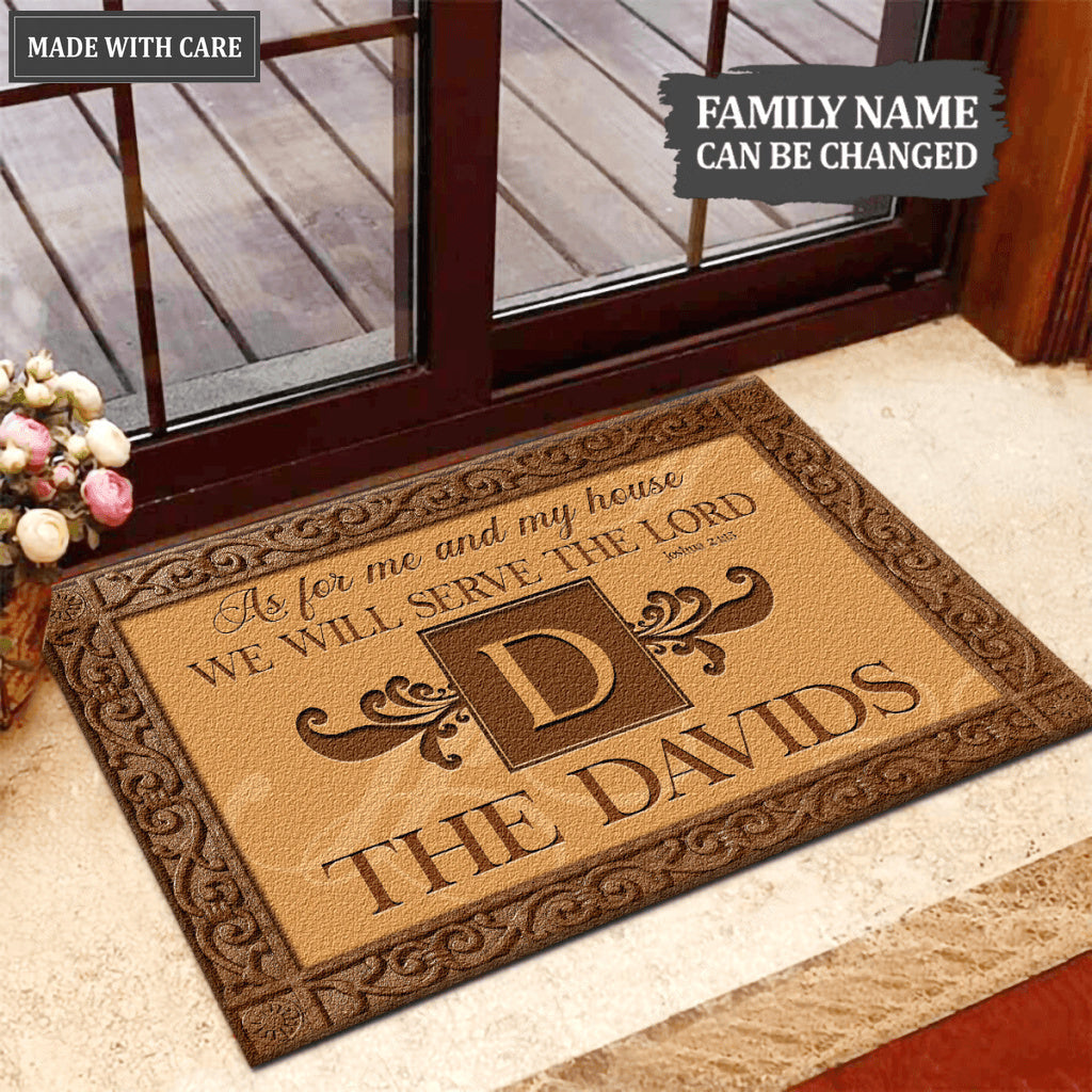 Welcome Monogram Serve The Lord Personalized Doormat