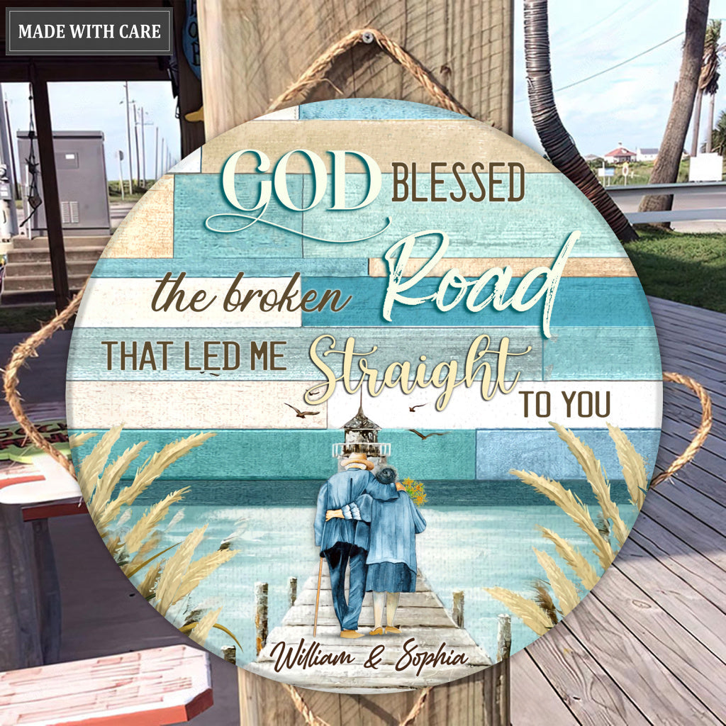 Personalized God Blessed Beach Wood Circle Sign