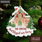 Christmas Vintage House God Bless Our Home Personalized Ornament