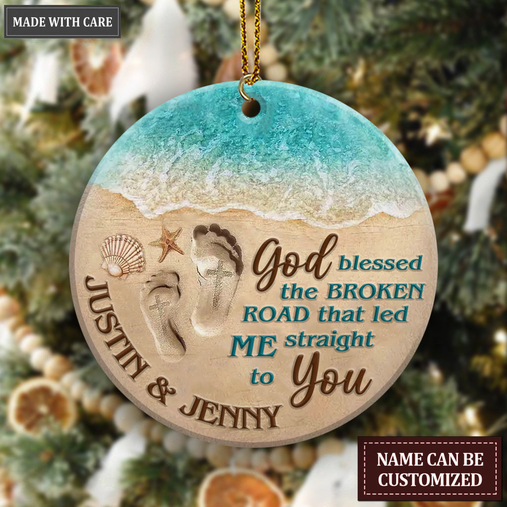 Couple Footprint On Beach God Blessed Personalized Ornament