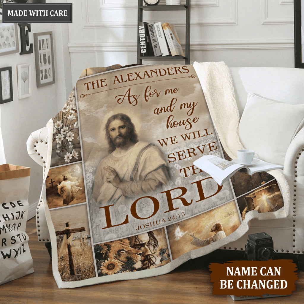Vintage Christian Flower And Cross As For Me And My House Personalized Blanket