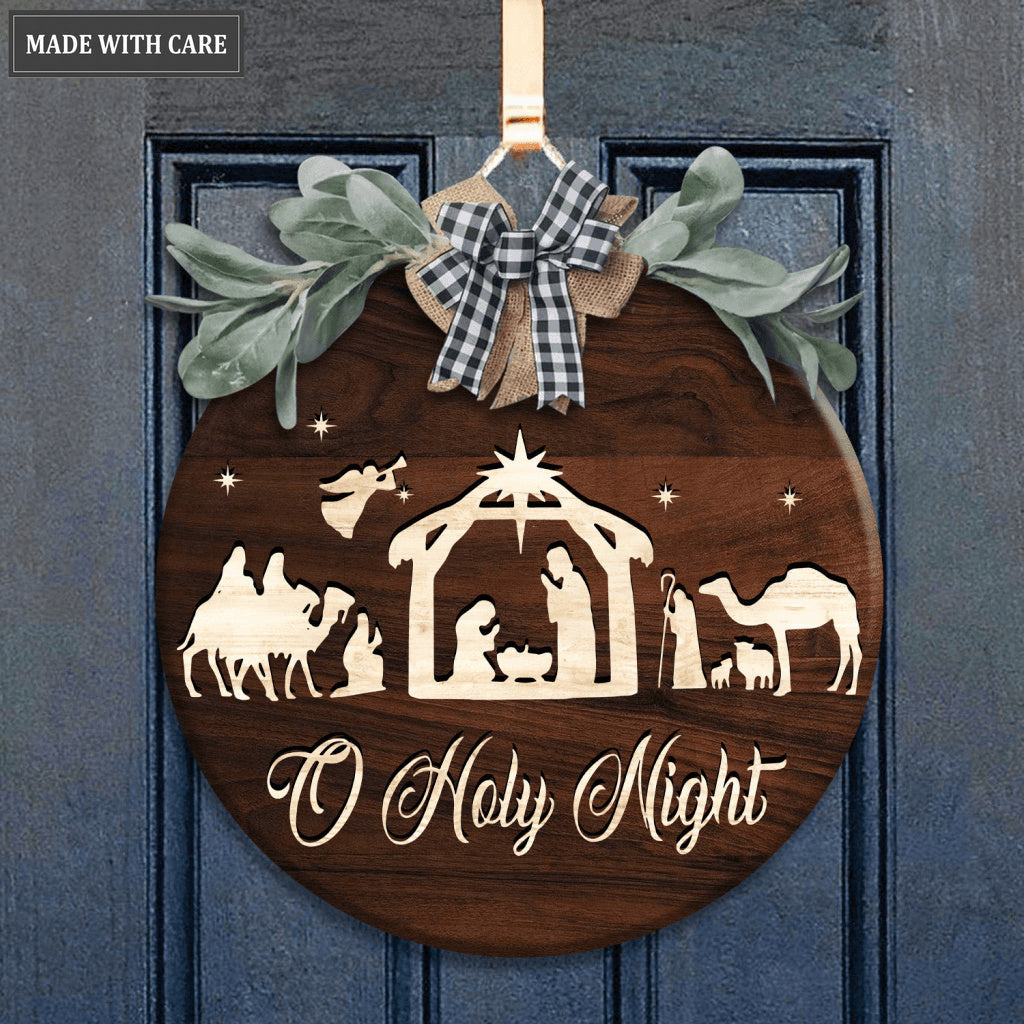 Nativity Christmas Decor Round Sign With Bow Door Hanger