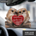 Personalized Heart With Two Owls God Blessed Ornament
