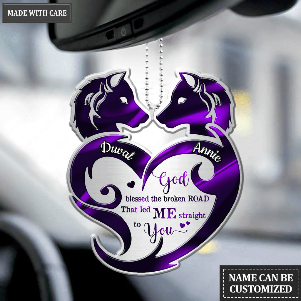 Personalized Wolf Couple Tribal Heart God Blessed Ornament