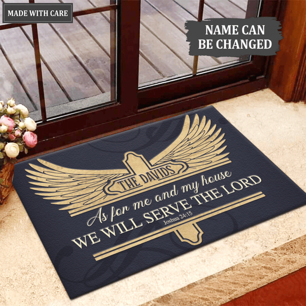 Cross With Wings Monogram Serve The Lord Personalized Doormat