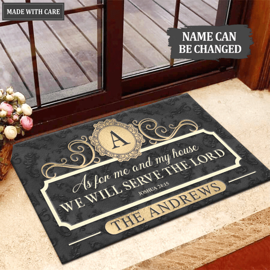 Elegant Black Family Home Serve The Lord Personalized Doormat