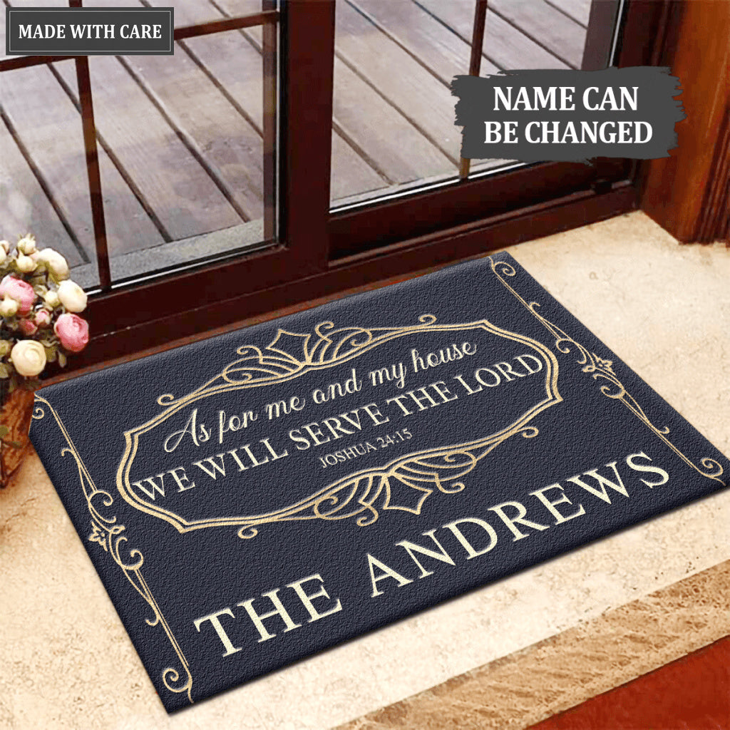 Elegant Monogram Serve The Lord Personalized Doormat