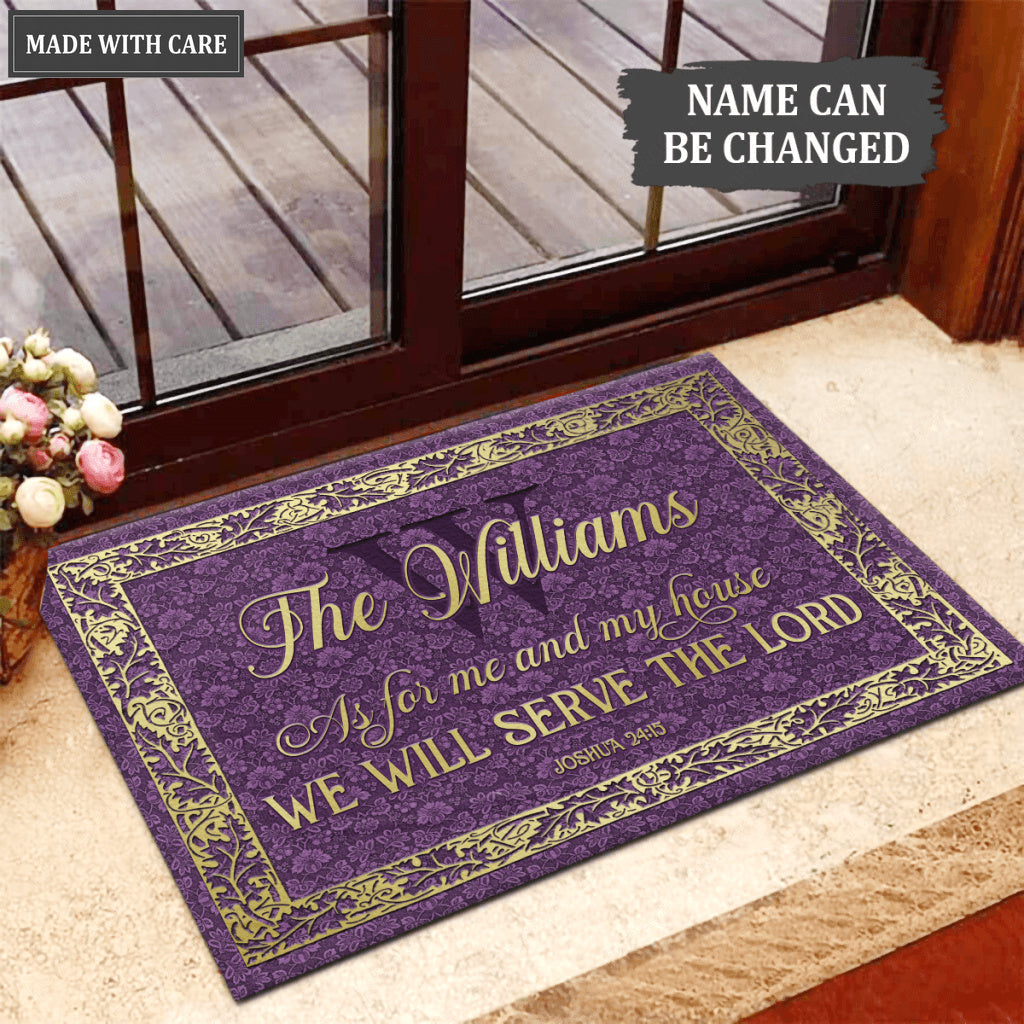Personalized Gold Purple Serve The Lord Doormat