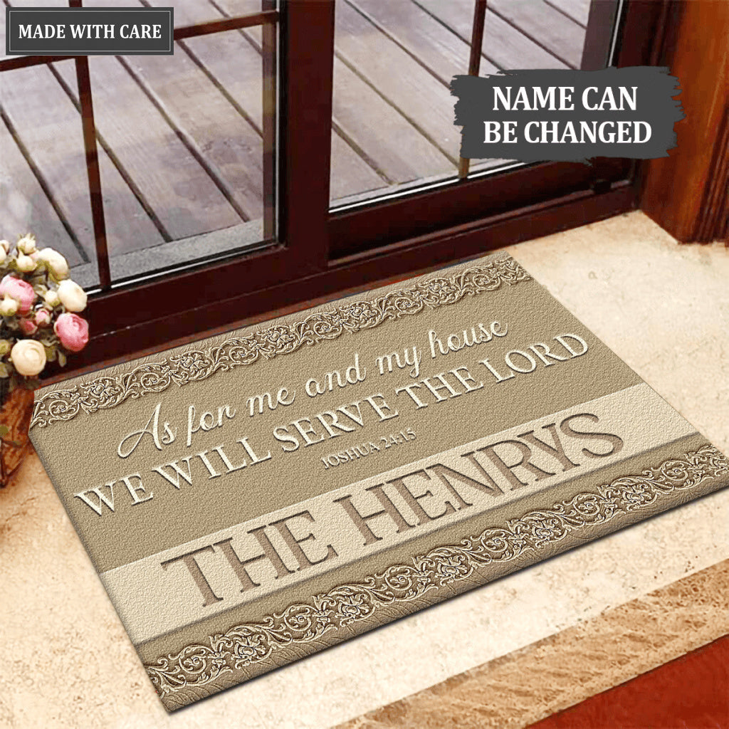 Elegant Gold Monogram Serve The Lord Personalized Doormat