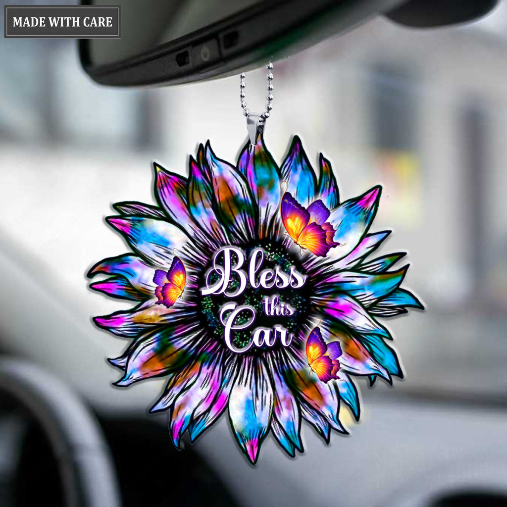 Bless This Car Sunflower Silhouette Ornament