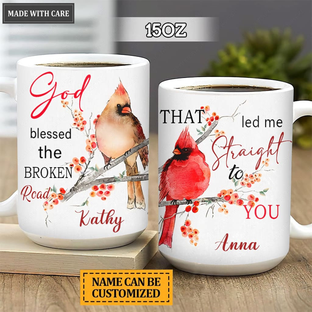 Personalized Mug Two Cardinals God Blessed