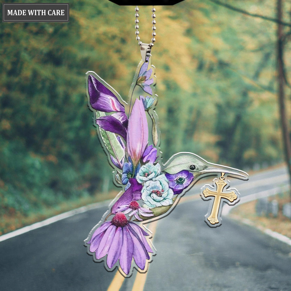 Floral Hummingbird Cross Ornament
