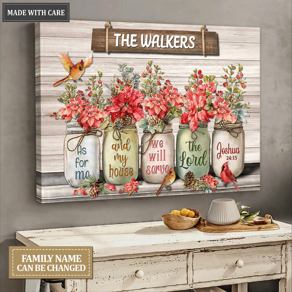 Flowers Cardinal As For Me And My House Personalized Wall Art