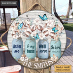 Personalized Cotton Flower Serve The Lord Wood Circle Sign