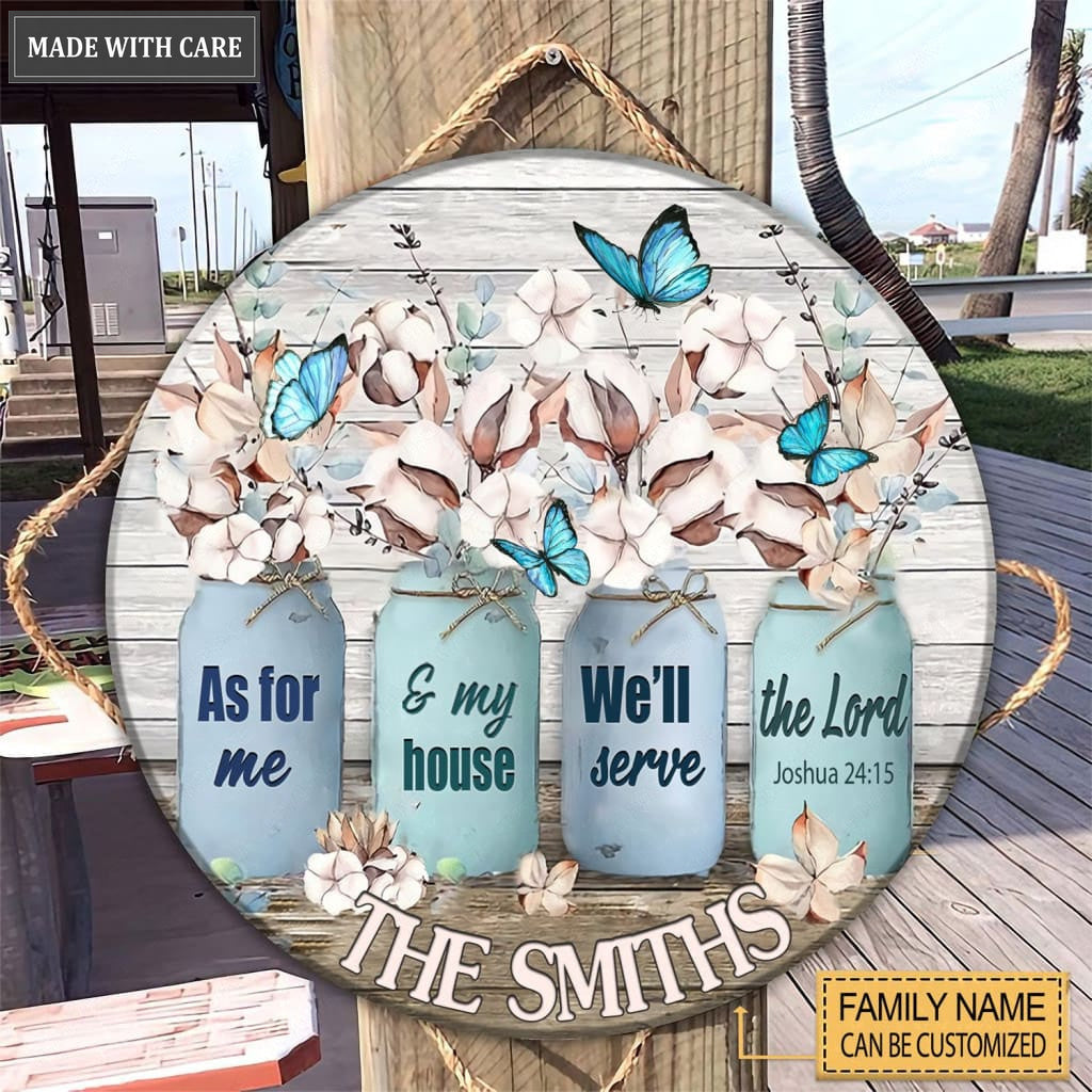Personalized Cotton Flower Serve The Lord Wood Circle Sign