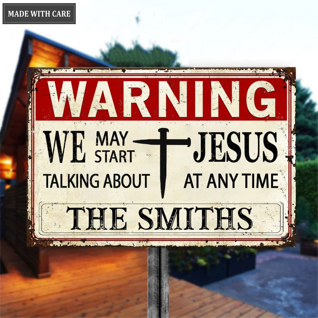Personalized Nail Cross Talking About Jesus Metal Sign