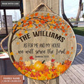 Pumpkin And Maple Tree As For Me And My House Personalized Circle Sign