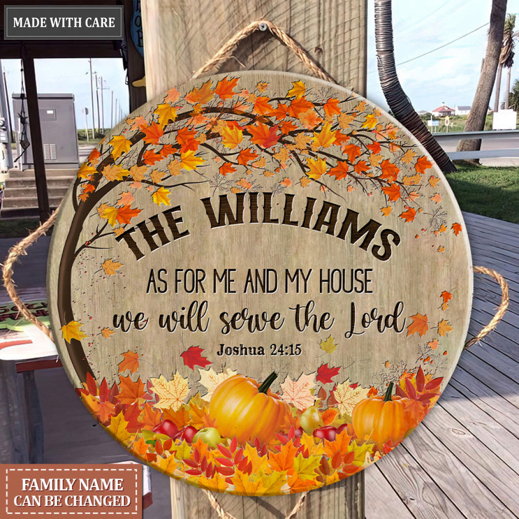 Pumpkin And Maple Tree As For Me And My House Personalized Circle Sign