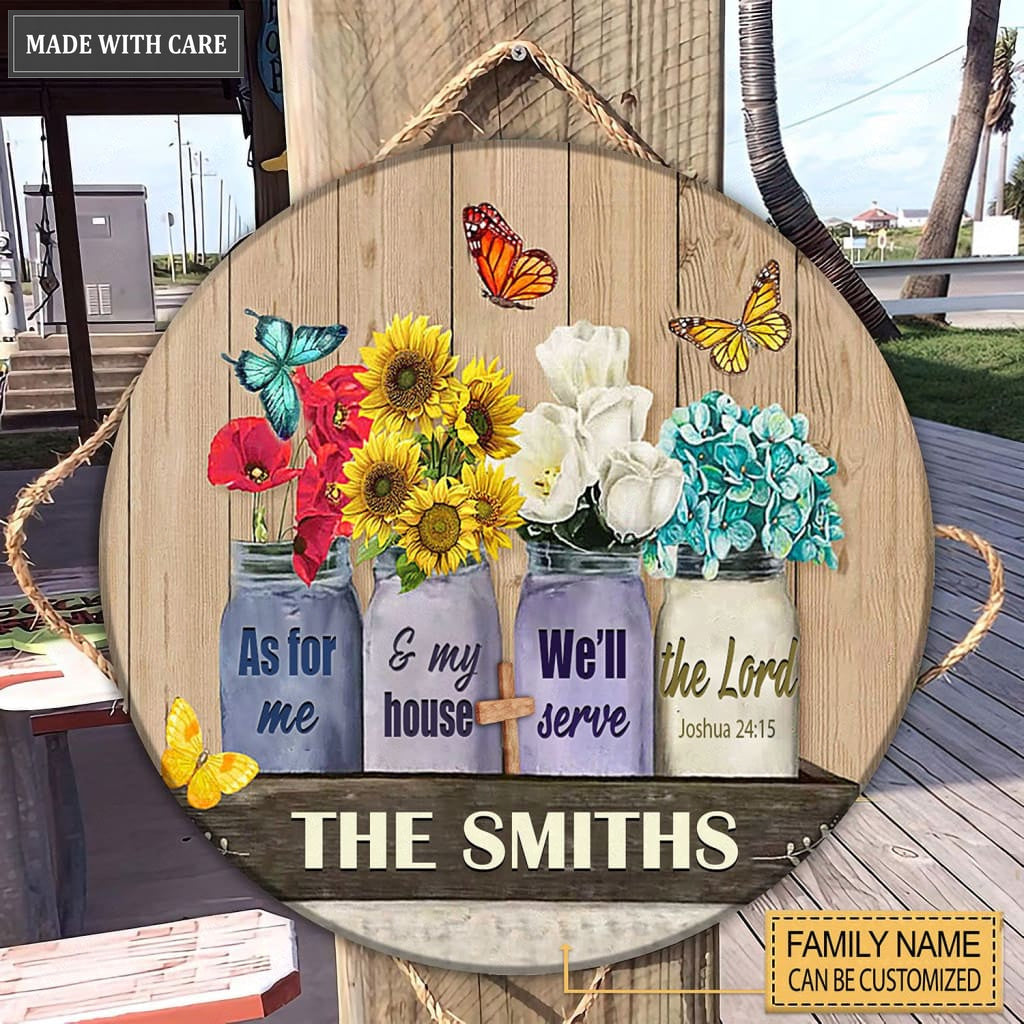 Serve The Lord Flower Jars Personalized Circle Sign