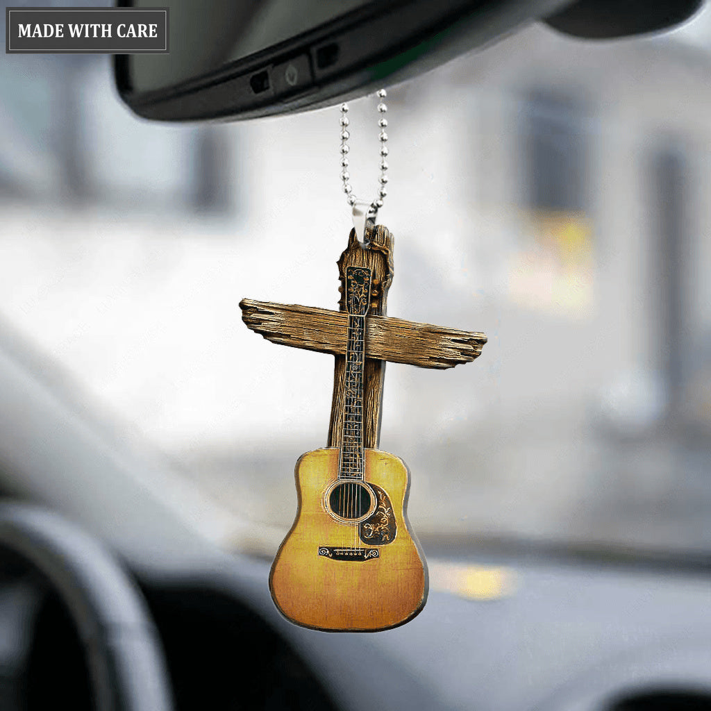 Wooden Cross Guitar Car Hanging Ornament
