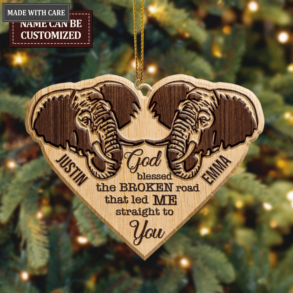Elephant Couple God Blessed Personalized Wood Engraved Ornaments