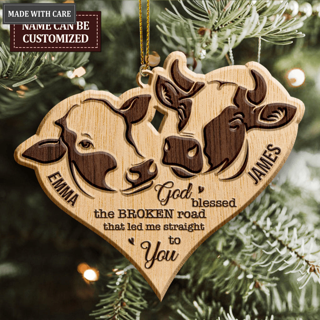 Farm Love Cow Couple God Blessed Personalized Wood Engraved Ornaments