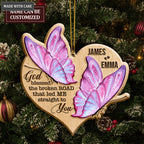 Heart Butterfly Couple God Blessed Personalized Wood Engraved Ornaments