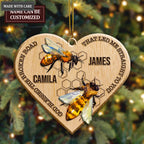Honey Bee Couple God Blessed Personalized Wood Engraved Ornaments