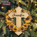 Sunflower Cross Jesus Christian Lover Personalized Wood Engraved Ornaments
