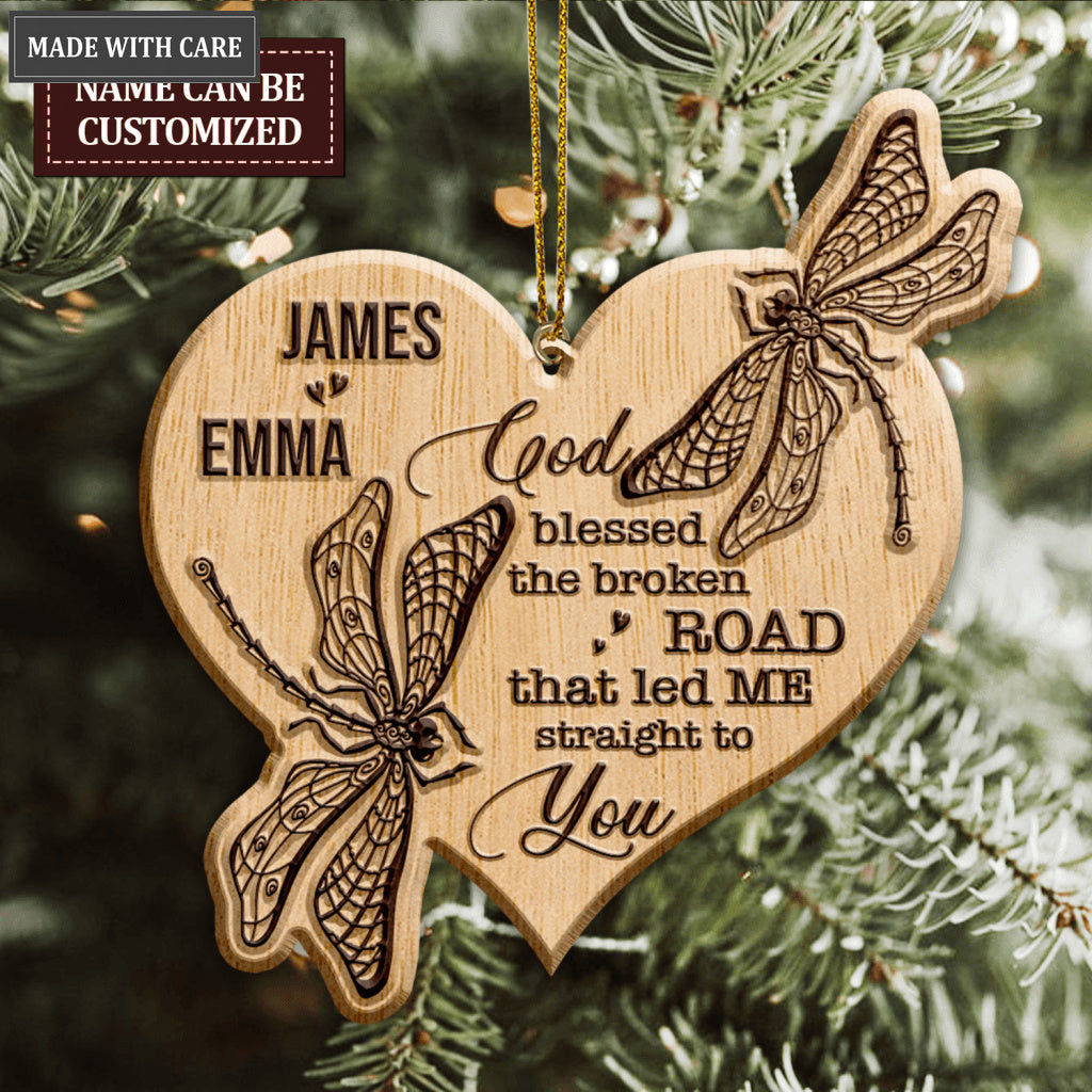 Wild Love Dragonfly Couple God Blessed Personalized Wood Engraved Ornaments