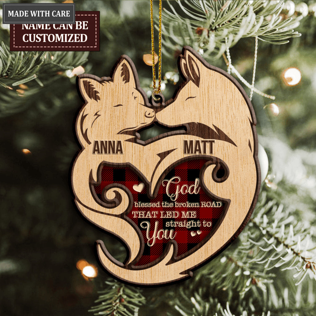 Wild Love Fox Couple God Blessed Personalized Wood Engraved Ornaments
