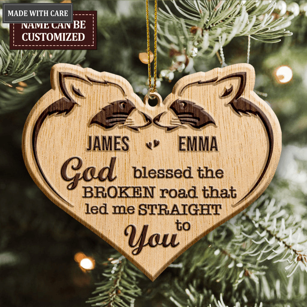 Wild Love Racoon Couple God Blessed Personalized Wood Engraved Ornaments