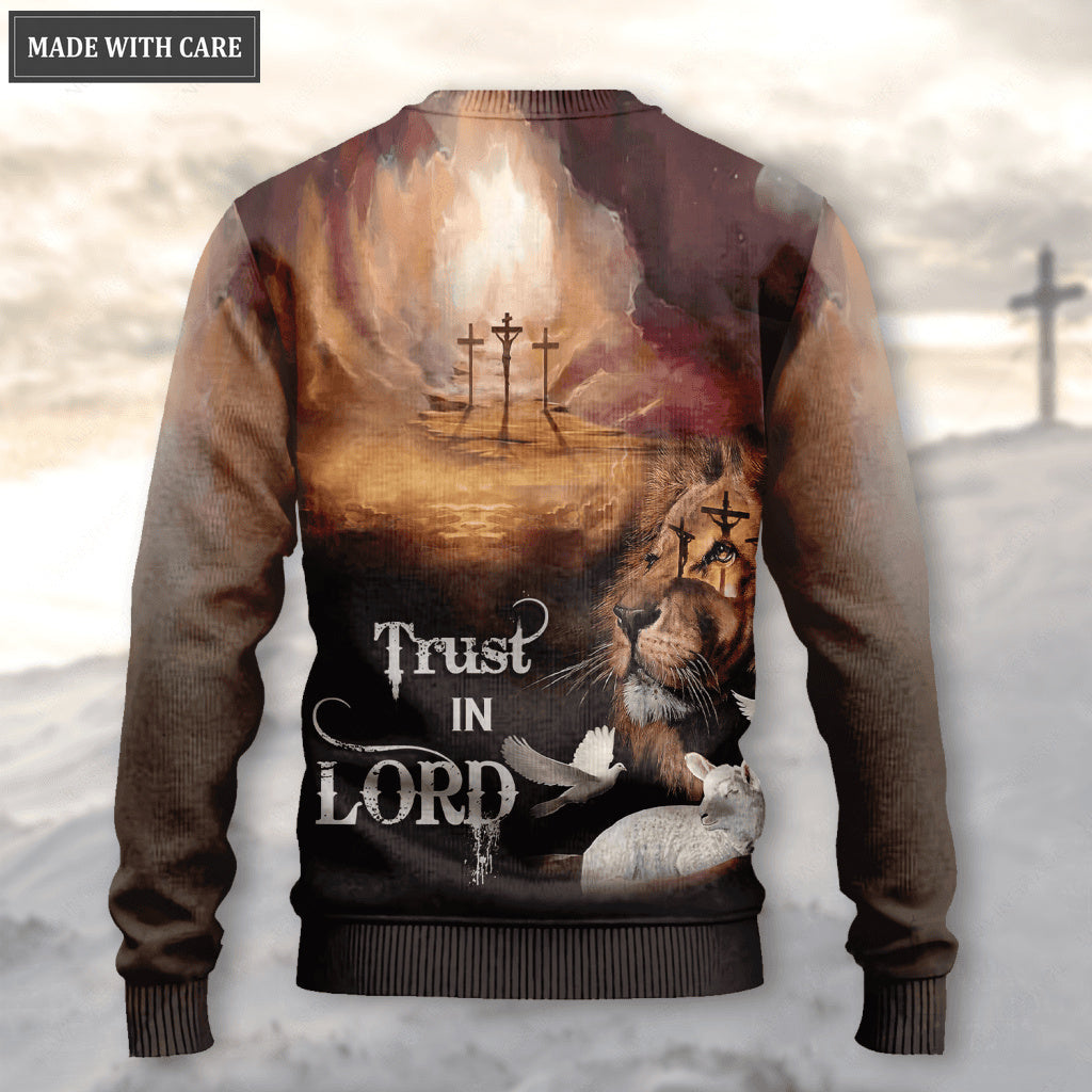Cross Lion Look To God Trust In Lord Woll Sweatshirt