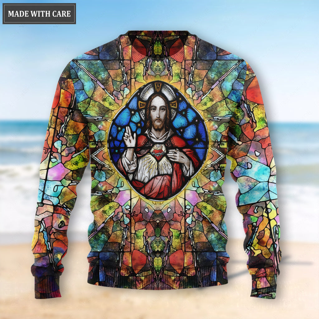 Jesus Showing His Heart Let Your Faith Be Bigger Than Your Fear Wool Sweatshirt