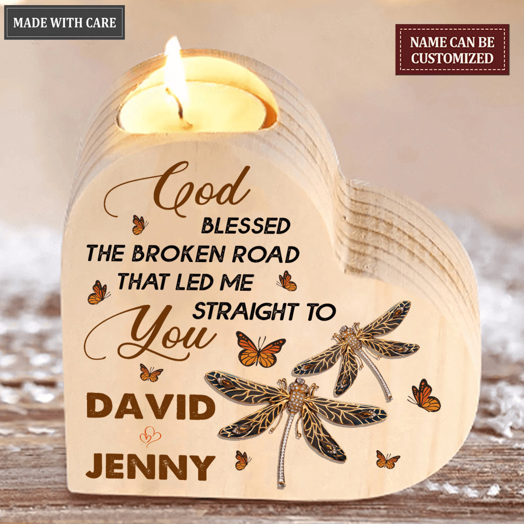 Golden Dragonfly Couple Butterfly God Blessed Personalized Candle Holder