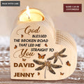Golden Dragonfly Couple Butterfly God Blessed Personalized Candle Holder