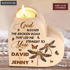 Golden Dragonfly Couple Butterfly God Blessed Personalized Candle Holder