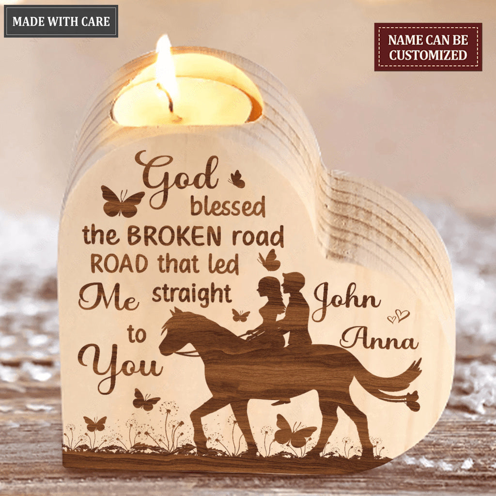 Loving Horse Couple God Blessed Personalized Candle Holder