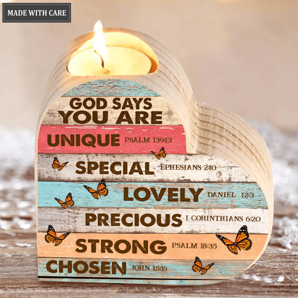 Vintage Colorful Wooden Butterfly God Says You Are Candle Holder