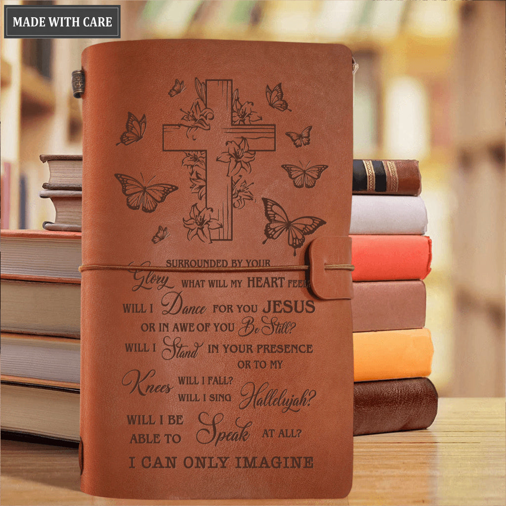 Vintage Leather Flower Butterfly Cross Surrounded By Your Glory Nautical Notebook