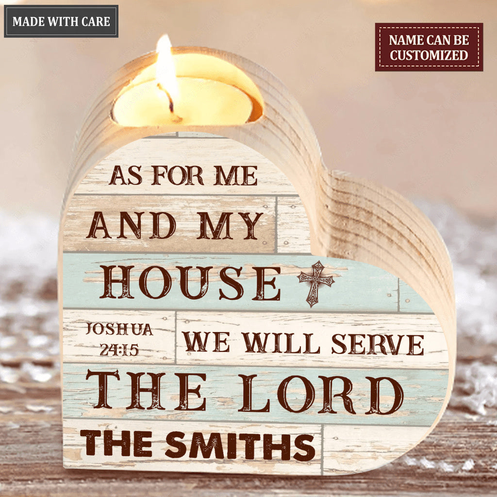 Vintage Wooden As For Me And My House Personalized Candle Holder